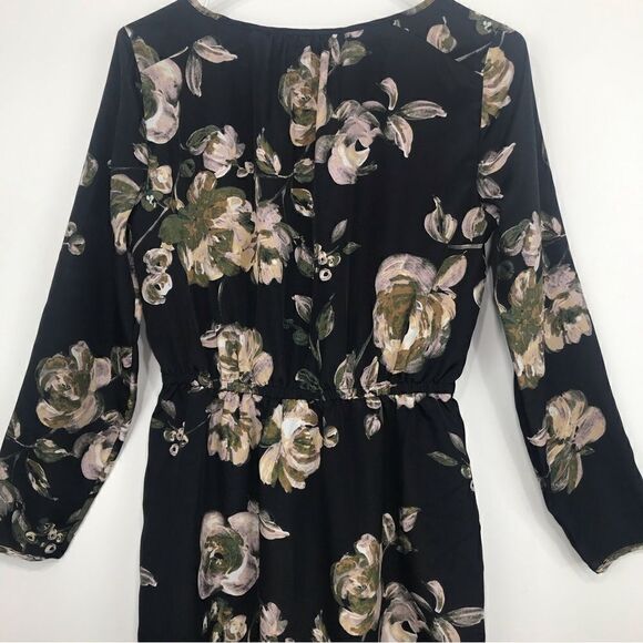 J. Crew Factory Dark Floral Long Sleeve Faux Wrap Skirt Mini Dress - Picture 8 of 16